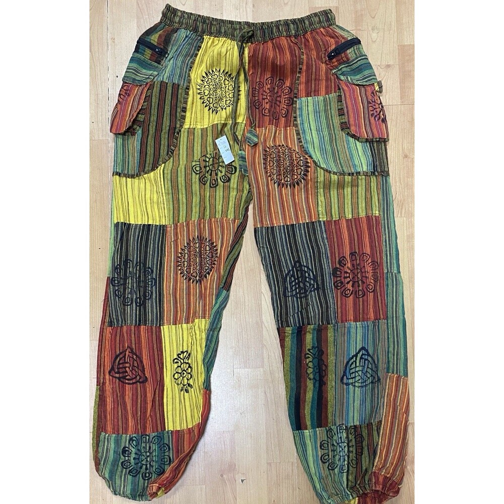 Hippie Patchwork  Boho Beach Elastic Waist Unisex XXL Festival Cargo Pants